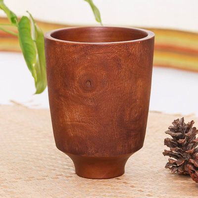Alternate image for Handcrafted Minimalist Brown Mango Wood Decorative Vase Chocolate Beauty