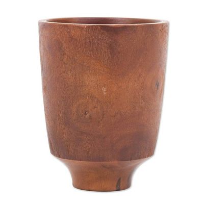 Alternate image for Handcrafted Minimalist Brown Mango Wood Decorative Vase Chocolate Beauty