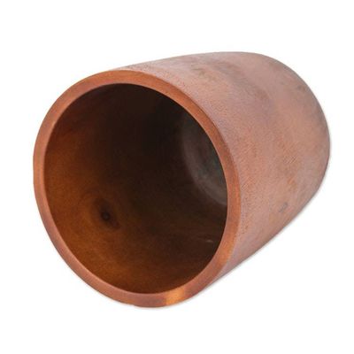 Alternate image for Handcrafted Minimalist Brown Mango Wood Decorative Vase Chocolate Beauty