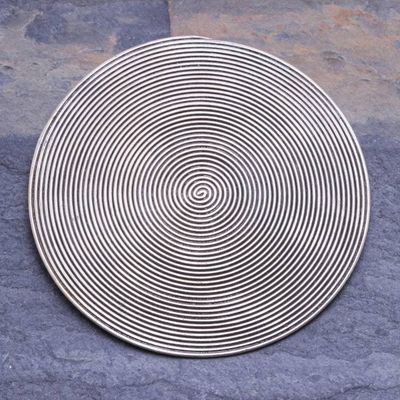 Alternate image for Thai Oxidized 950 Silver Spinning Spiral Disk Pendant Optic Spiral