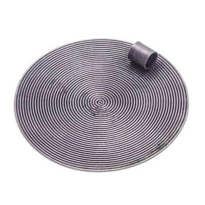 Alternate image for Thai Oxidized 950 Silver Spinning Spiral Disk Pendant Optic Spiral
