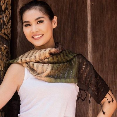 Alternate image for Fair Trade Green and Brown Tie Dye Bark Silk Scarf Forest Evolution