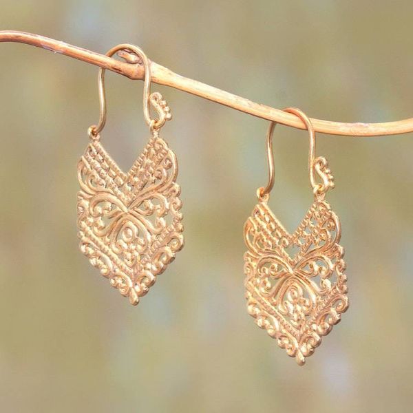Alternate image for Angular Gold Plated Brass Drop Earrings from Bali Pura Majesty