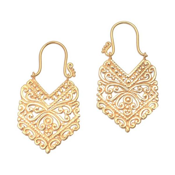 Alternate image for Angular Gold Plated Brass Drop Earrings from Bali Pura Majesty