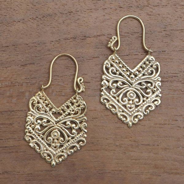Alternate image for Angular Gold Plated Brass Drop Earrings from Bali Pura Majesty