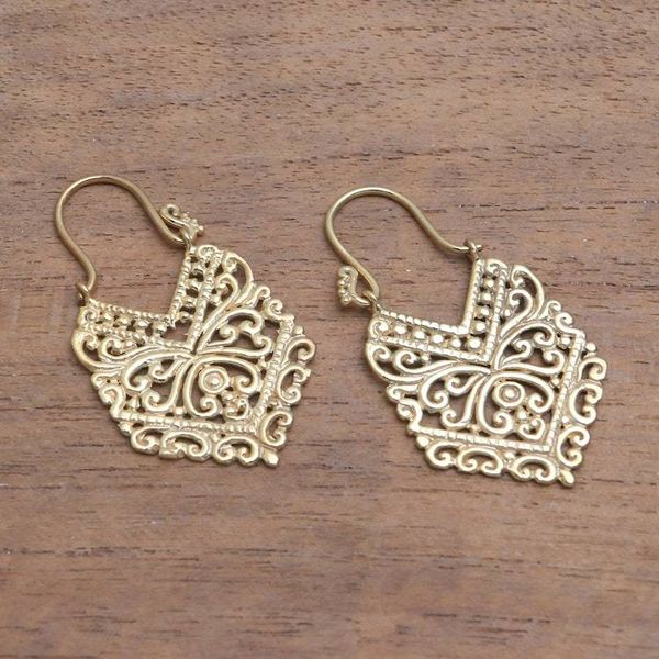 Alternate image for Angular Gold Plated Brass Drop Earrings from Bali Pura Majesty