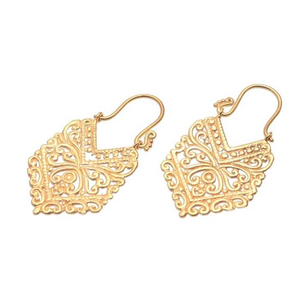 Alternate image for Angular Gold Plated Brass Drop Earrings from Bali Pura Majesty