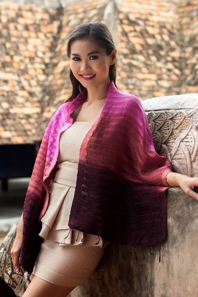 Alternate image for Handmade Pink and Burgundy Tie Dye Silk Scarf Wine Evolution