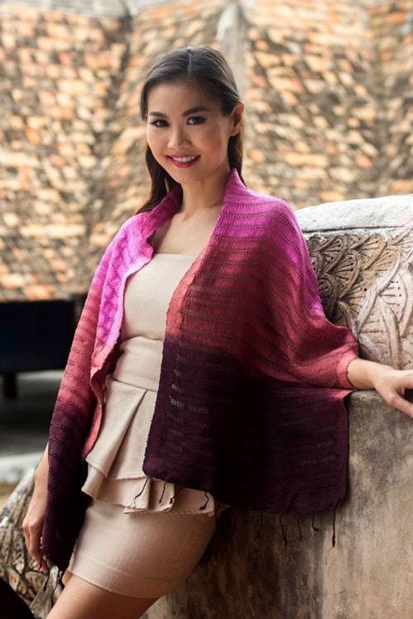 Alternate image for Handmade Pink and Burgundy Tie Dye Silk Scarf Wine Evolution