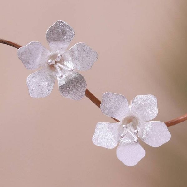 Alternate image for Floral Sterling Silver Button Earrings from Bali Captivating Flowers