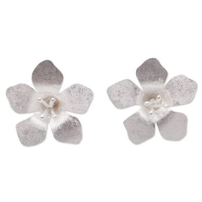 Alternate image for Floral Sterling Silver Button Earrings from Bali Captivating Flowers