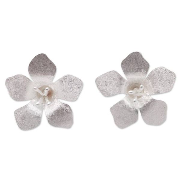 Alternate image for Floral Sterling Silver Button Earrings from Bali Captivating Flowers