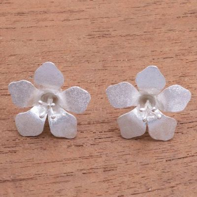 Alternate image for Floral Sterling Silver Button Earrings from Bali Captivating Flowers