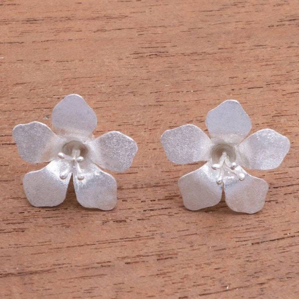 Alternate image for Floral Sterling Silver Button Earrings from Bali Captivating Flowers
