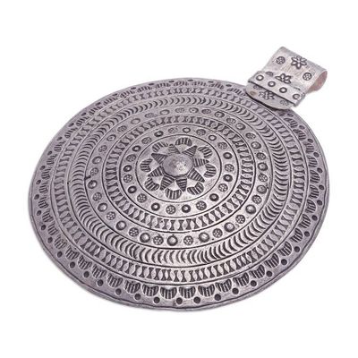 Alternate image for Oxidized 950 Silver Circular Pendant with Thai Tribal Motifs Tribal Charm