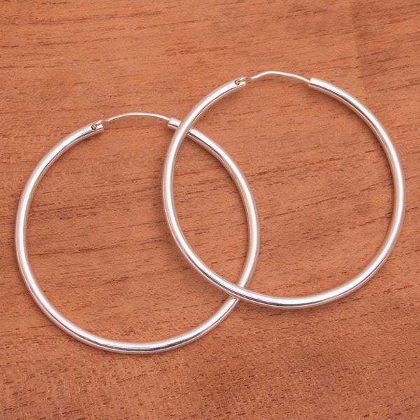 Alternate image for Simple Sterling Silver Hoop Earrings from Bali Simple Thought