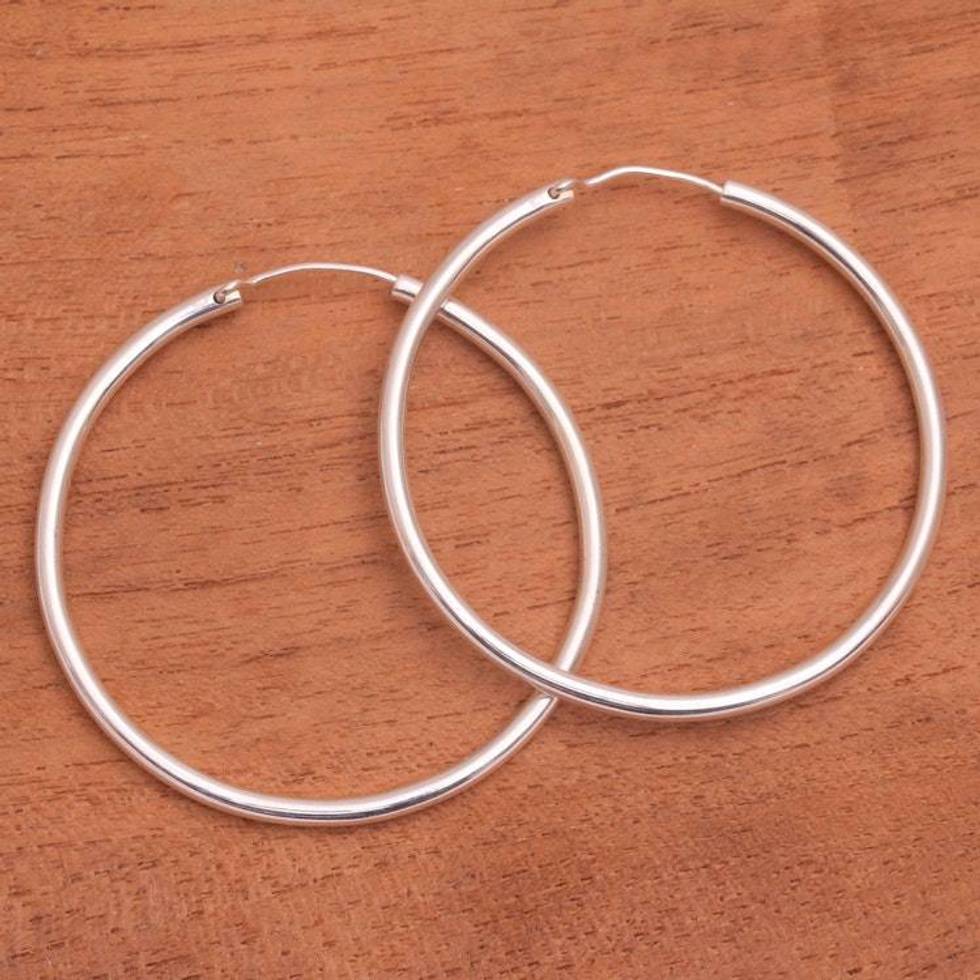 Simple Sterling Silver Hoop Earrings from Bali 'Simple Thought'
