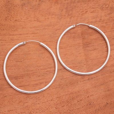 Alternate image for Simple Sterling Silver Hoop Earrings from Bali Simple Thought