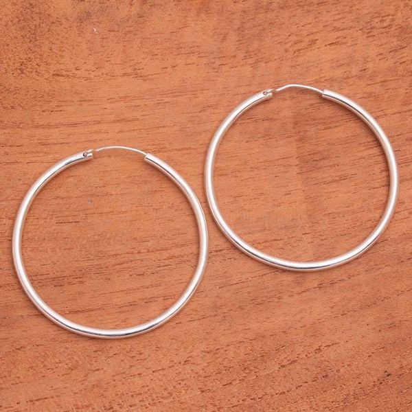 Alternate image for Simple Sterling Silver Hoop Earrings from Bali Simple Thought