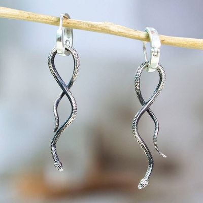 Primary image for Taxco Silver Hoop Earrings with Modern Stylized Snake Motif Stylized Serpent