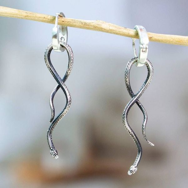 Alternate image for Taxco Silver Hoop Earrings with Modern Stylized Snake Motif Stylized Serpent