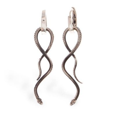 Alternate image for Taxco Silver Hoop Earrings with Modern Stylized Snake Motif Stylized Serpent