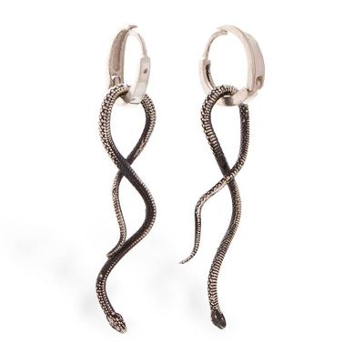 Alternate image for Taxco Silver Hoop Earrings with Modern Stylized Snake Motif Stylized Serpent