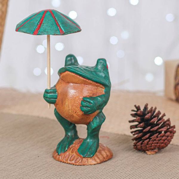 Alternate image for Whimsical Hand-Painted Raintree Wood Frog Sculpture Froggy Holidays