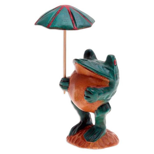 Alternate image for Whimsical Hand-Painted Raintree Wood Frog Sculpture Froggy Holidays