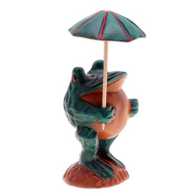 Alternate image for Whimsical Hand-Painted Raintree Wood Frog Sculpture Froggy Holidays