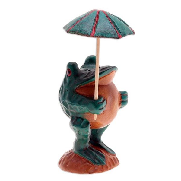 Alternate image for Whimsical Hand-Painted Raintree Wood Frog Sculpture Froggy Holidays