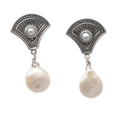 Alternate image for Sea-Themed Dangle Earrings with Grey and White Pearls Sea Wonders