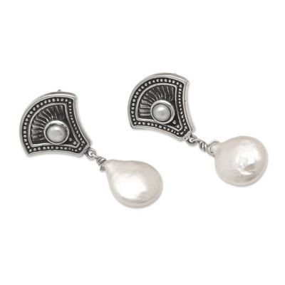 Alternate image for Sea-Themed Dangle Earrings with Grey and White Pearls Sea Wonders
