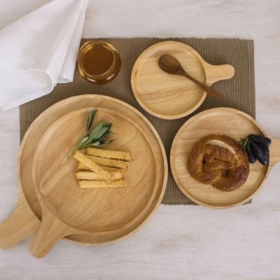 Alternate image for 4 Artisan Crafted Wood Plates Hand Carved in Thailand Natures Lollipops