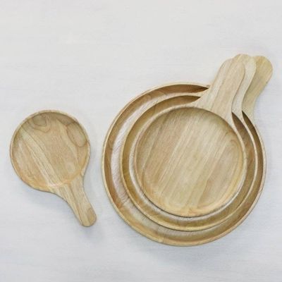 Alternate image for 4 Artisan Crafted Wood Plates Hand Carved in Thailand Natures Lollipops