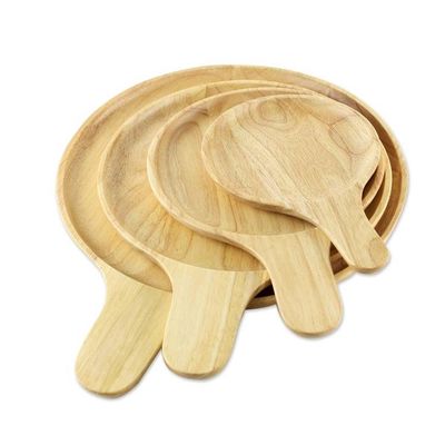 Alternate image for 4 Artisan Crafted Wood Plates Hand Carved in Thailand Natures Lollipops