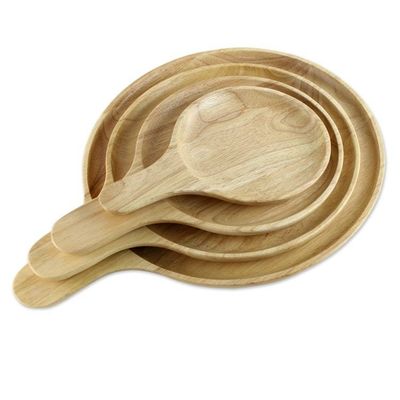 Alternate image for 4 Artisan Crafted Wood Plates Hand Carved in Thailand Natures Lollipops
