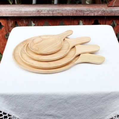 Alternate image for 4 Artisan Crafted Wood Plates Hand Carved in Thailand Natures Lollipops