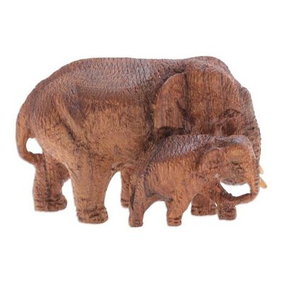 Alternate image for Thai Teak Wood Elephant Statuette with Ivory Wood Tusks Mothers Protection