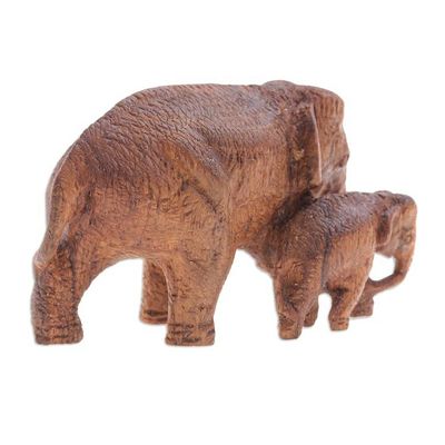 Alternate image for Thai Teak Wood Elephant Statuette with Ivory Wood Tusks Mothers Protection