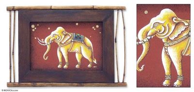 Alternate image for Acrylic Elephant Folk Art Painting Framed in Teak The Power of the Elephant