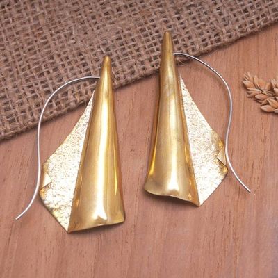 Alternate image for Polished Brass Drop Earrings Handcrafted in Bali Divine Bud