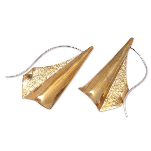 Alternate image for Polished Brass Drop Earrings Handcrafted in Bali Divine Bud