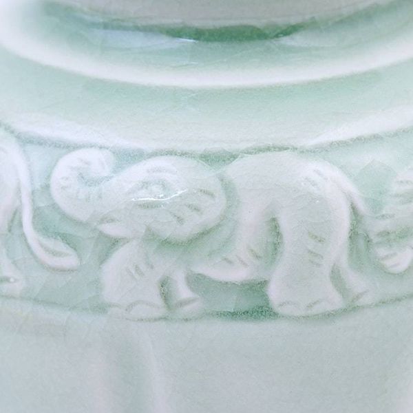 Alternate image for Artisan Crafted Celadon Ceramic Elephant-Themed Vase Elephants and Flowers