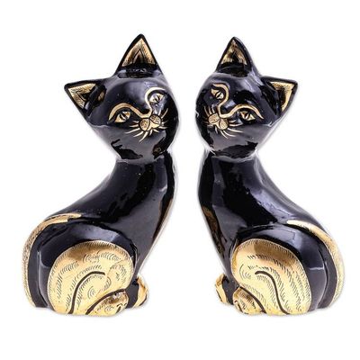 Alternate image for Hand Carved Sculptures with Gold Accent Pair Patient Paws