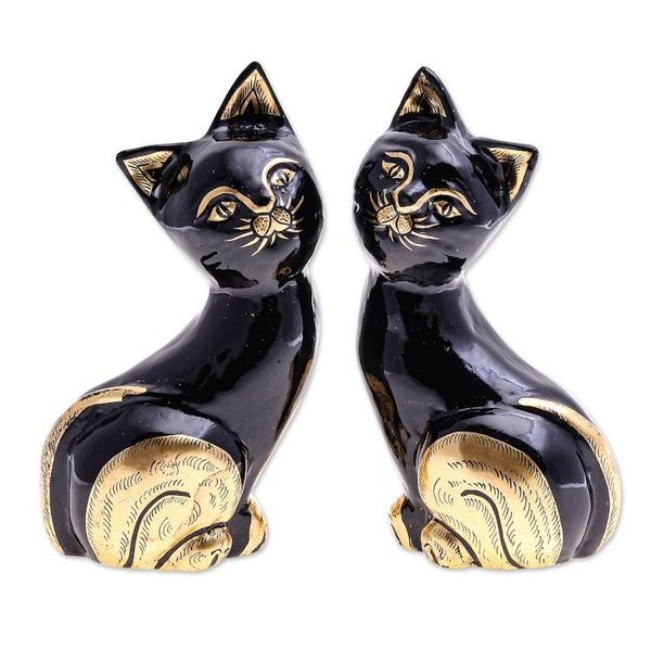 Alternate image for Hand Carved Sculptures with Gold Accent Pair Patient Paws