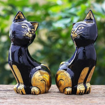 Alternate image for Hand Carved Sculptures with Gold Accent Pair Patient Paws