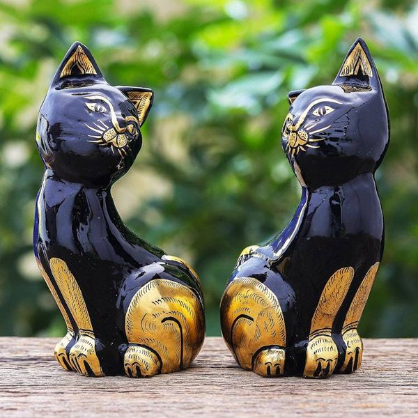 Alternate image for Hand Carved Sculptures with Gold Accent Pair Patient Paws