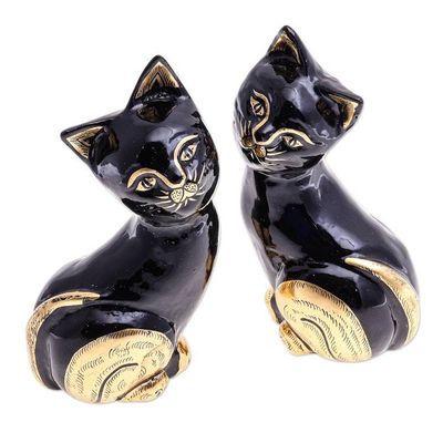 Alternate image for Hand Carved Sculptures with Gold Accent Pair Patient Paws