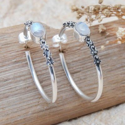 Primary image for Rainbow Moonstone Half-Hoop Earrings Crafted in Bali Bali Memories
